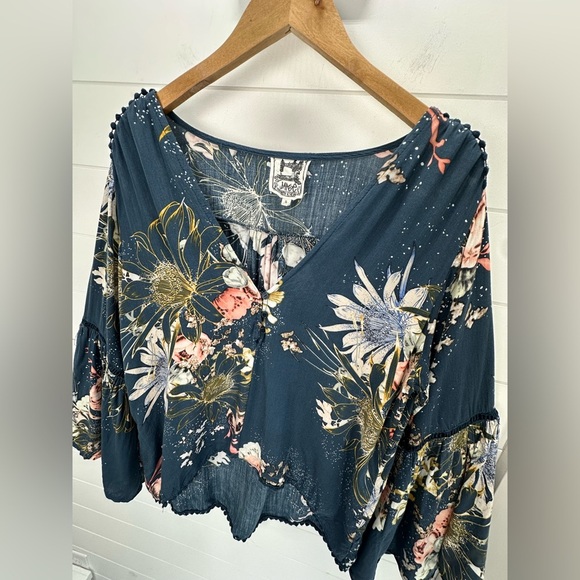 Jaase Floral Bell Sleeve Boho Blouse Tunic Festival Romantic Vibe Poet Top Small - Picture 3 of 14